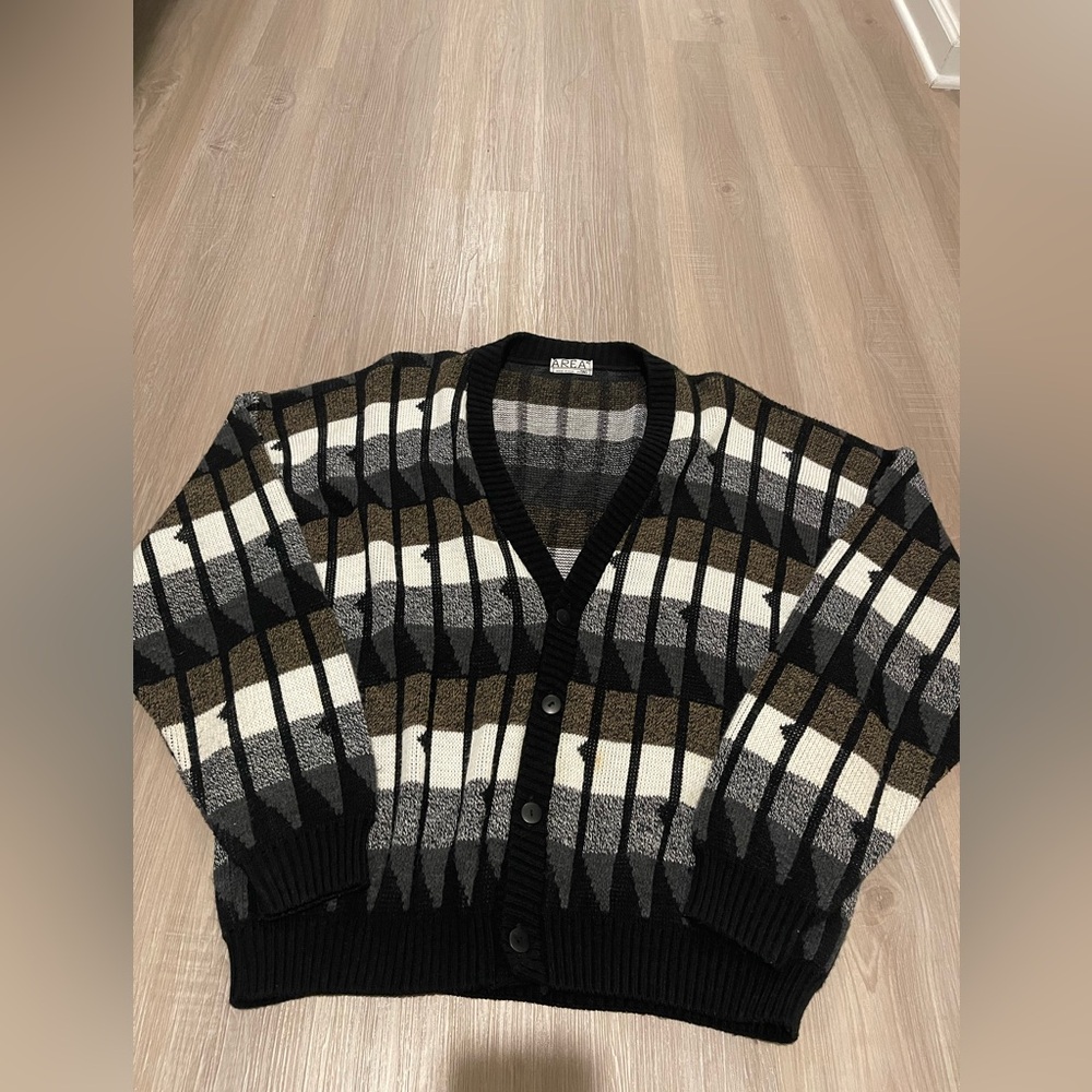 Vintage  AREA 90s Multicolor Geometric Striped Pattern Knitted Cardigan size xl